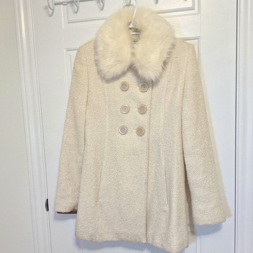 Guess convertible wool blend jacket with detacheable faux fur collar